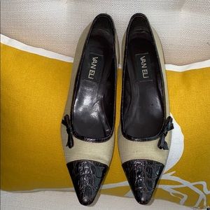 Vaneli 9N brown and tan kitten heel pump